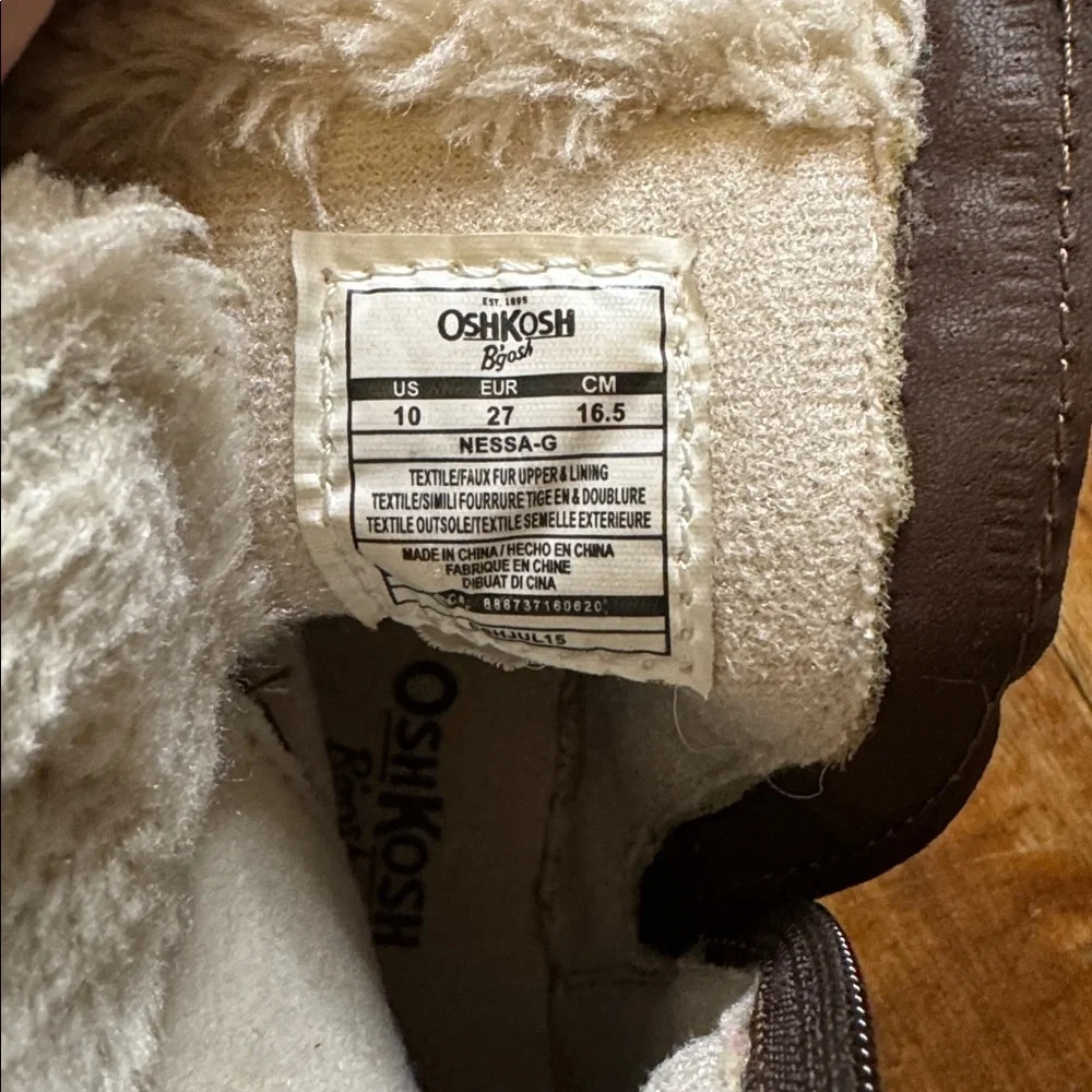 Oshkosh Brown Pink Winter Boots with Faux Fur lining size 10 zippered sides